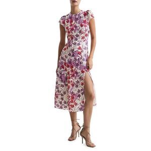 Reiss Livia Floral Printed Cut Out Back Midi Dress size 2